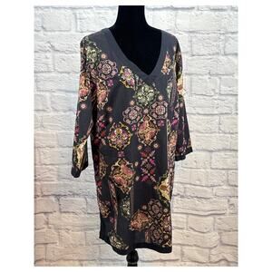 Lands' End Long Tunic/Short Dress Aztec Print Navy Xl